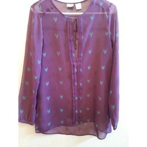 Purple sheer blouse with blue design